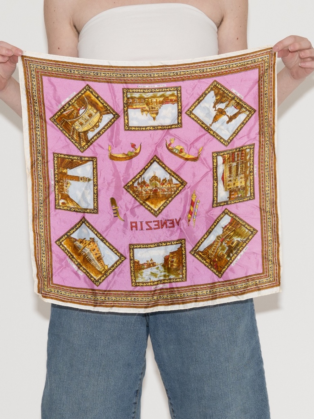 Vintage venezia square scarf pink multicolor polyester